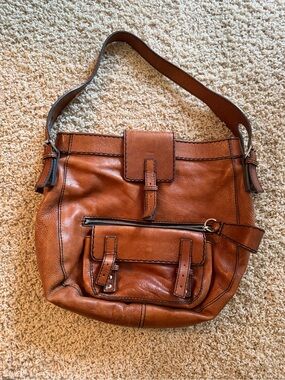Chloe Tan Leather Hobo with Front Pocket & Buckle Detail